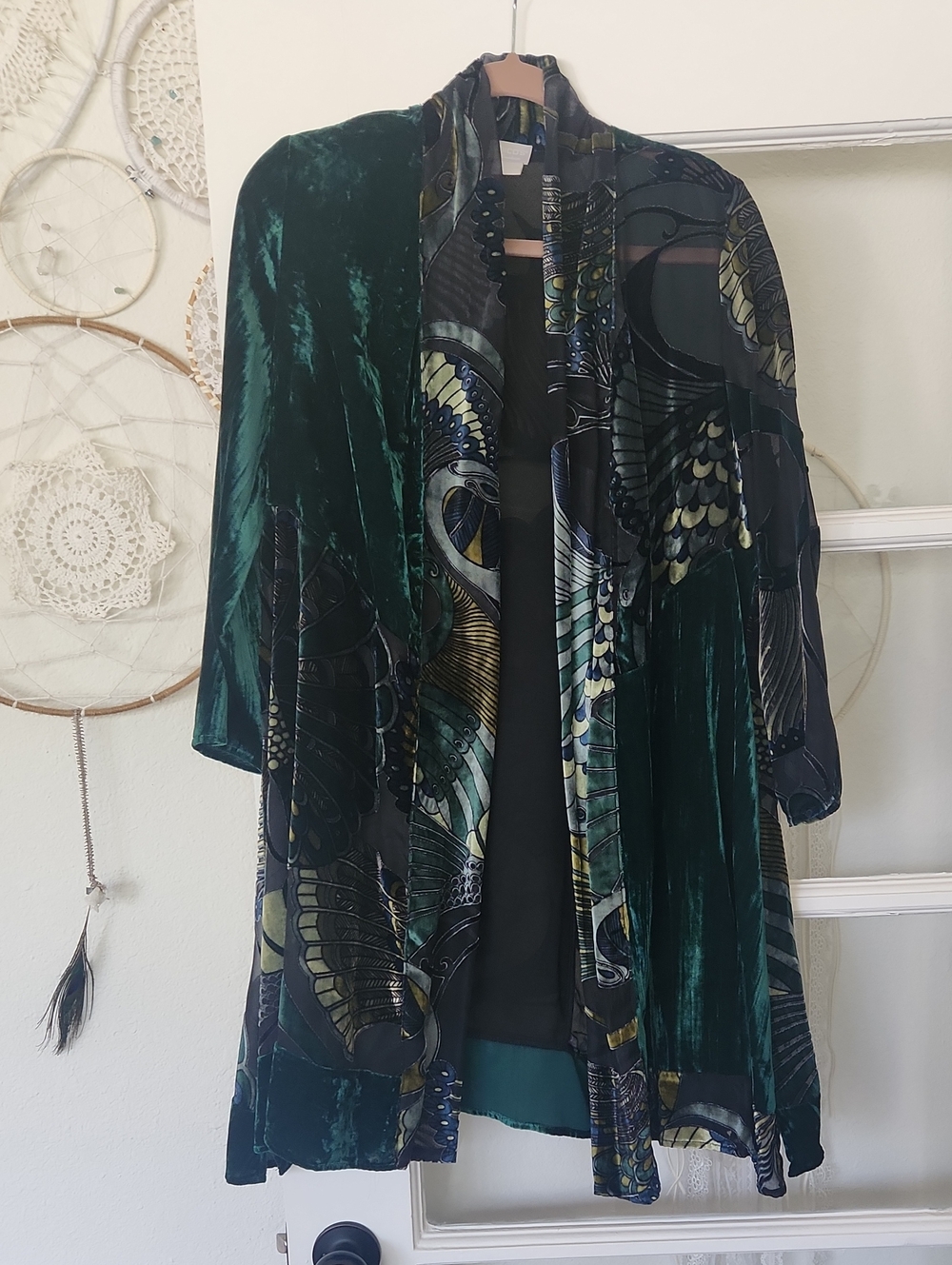 Dramatic Greens Velvet And Sheer Cover Up/ Jacket